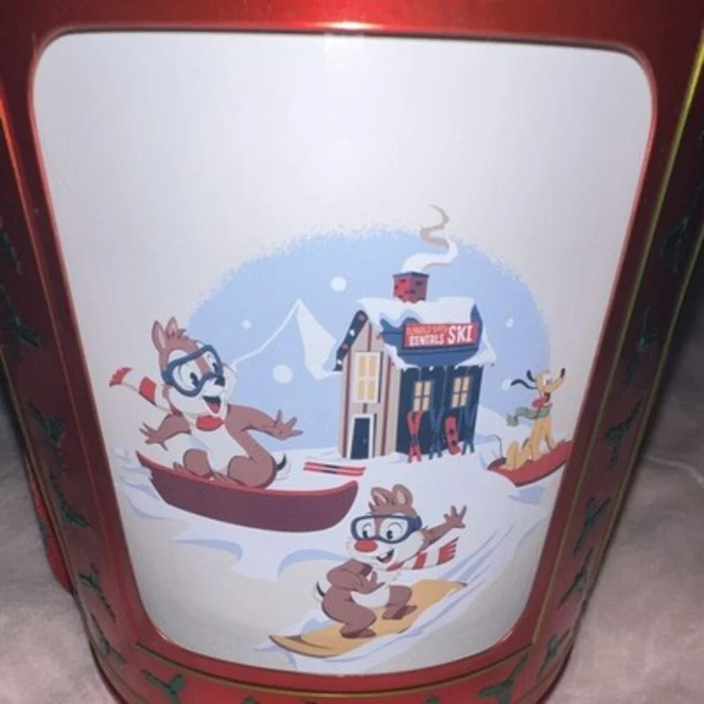 Disney Parks Mickey Mouse Holiday Metal Tin Bucket w/ Lid & Carrystrap works/🎶